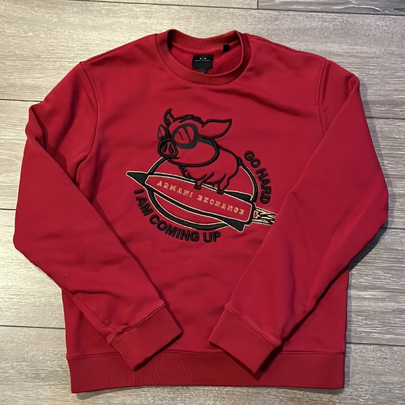 Armani Exchange embroidered red crew sweater - Picture 1 of 15